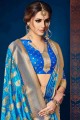 soie grège banarasi en sari bleu