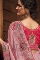 sari rose avec organza brodé