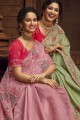 sari rose avec organza brodé