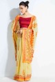 saris jaune soie tissé à la main en imprimé