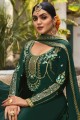 Costume Vert Eid Sharara en Stone avec motif Georgette et satin