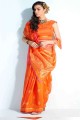 sari orange en soie tissé à la main imprimé avec chemisier