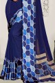 sari georgette imprimé en bleu marine avec chemisier