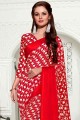sari imprimé rouge en georgette