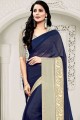 saris imprimé bleu marine en georgette