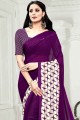 georgette sari violet avec imprimé