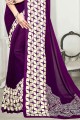 georgette sari violet avec imprimé