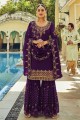 costume georgette eid sharara en violet avec pierre avec moti