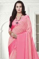 georgette sari en rose avec imprimé