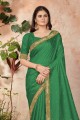 saris de soie en vert avec dentelle