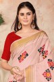sari en coton brodé rose, pêche