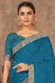 sari en soie bleu sarcelle avec imprimé