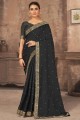 sari noir en soie imprimée
