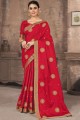 sari rouge imprimé en soie avec chemisier