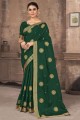 sari vert en soie imprimé avec chemisier