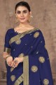 sari en soie imprimé bleu marine avec chemisier