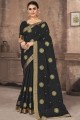 sari noir en soie avec imprimé