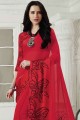saris rouge avec georgette imprimée
