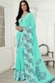 sari en georgette bleu ciel avec imprimé