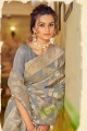 sari en lin gris avec tissage