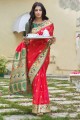 saris banarasi rouge avec tissage de soie banarasi