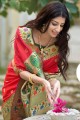 saris banarasi rouge avec tissage de soie banarasi