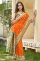 tissage de soie banarasi sari banarasi orange avec chemisier