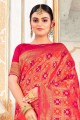 sari du sud de l'inde en soie rouge avec zari brodé