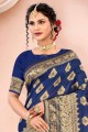 zari bleu marine, sari du sud de l'Inde en soie brodée
