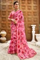 sari en mousseline imprimée rose