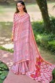 sari en mousseline rose avec imprimé
