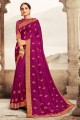 brodé, bordure en dentelle soie violet sari du sud de l'inde avec chemisier