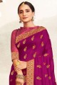 brodé, bordure en dentelle soie violet sari du sud de l'inde avec chemisier