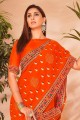 saris de soie chanderi en orange avec pierre, brodé