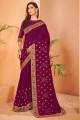 sari en soie chanderi violette avec pierre brodée