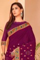 sari en soie chanderi violette avec pierre brodée