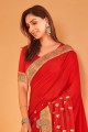 pierre de soie chanderi, sari rouge brodé avec chemisier