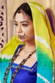 sari imprimé en soie multicolore avec chemisier