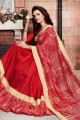 Printed Silk Navy red Saree with Blouse