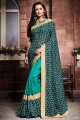 sari turquoise imprimé en soie avec chemisier