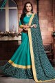 sari turquoise imprimé en soie avec chemisier