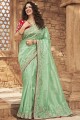 sari en organza vert clair avec pierre, perles