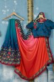 saris brodé en satin bleu