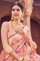banarasi soie brute banarasi sari en rose avec