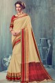 Saree Banarasi beige en soie grège
