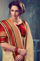 Saree Banarasi beige en soie grège