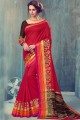 saris rouge banarasi en soie brute banarasi