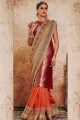 crème et briller lycra couleur rose georgette et demi Banarsi viscose georgette sari