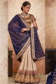 crème et couleur bleue moitié georgette et demi Banarsi viscose georgette sari