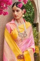 saris de soie brute rose banarasi avec